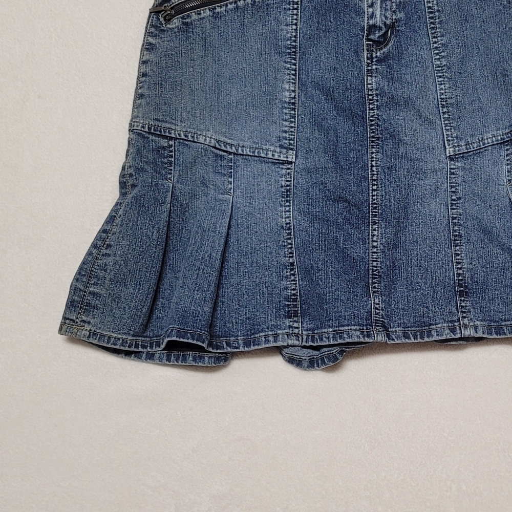 Vintage 90s Carolina Blues High Waist Stretchy Mid Wash Pleated Micro Mini Skirt - Picture 4 of 9